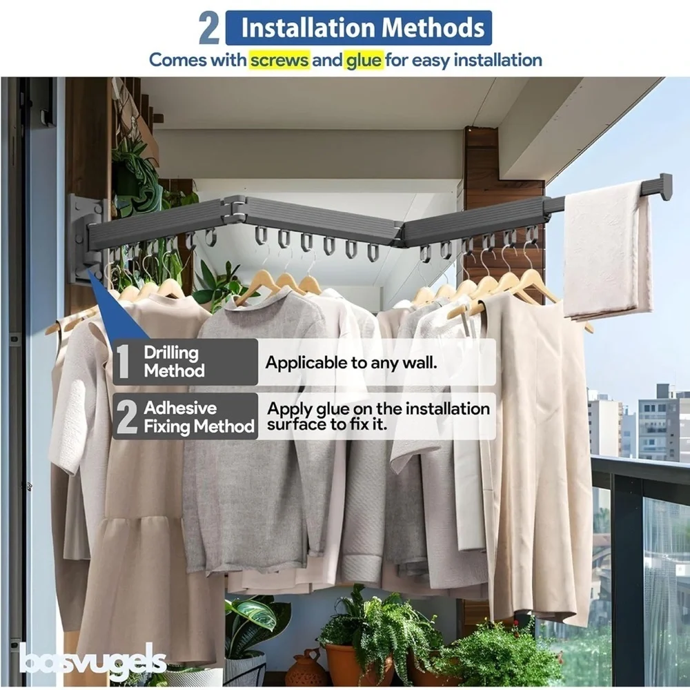 Clothes Hanger Drying Rack Wall Mounted Space Saver Closet Tri-Fold Dark Gray